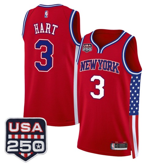 Men's New York Knicks #3 Josh Hart Red America 250 Edition Swingman Stitched Jersey