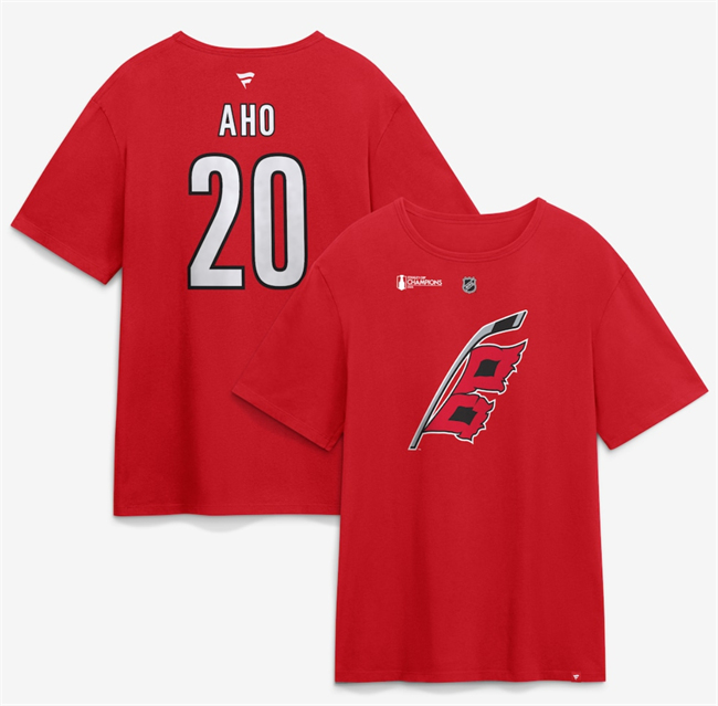 Men's Carolina Hurricanes #20 Sebastian Aho Red 2026 Stanley Cup Champions Big & Tall Name & Number T-Shirt
