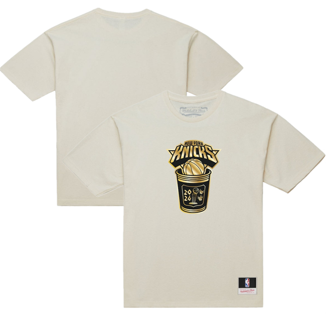 Men's New York Knicks Cream 2026 Finals Champions Gold Coffee Cup T-Shirt