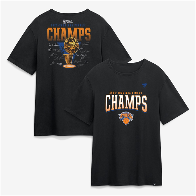 Men's New York Knicks Black 2026 Finals Champions Roster Trophy T-Shirt