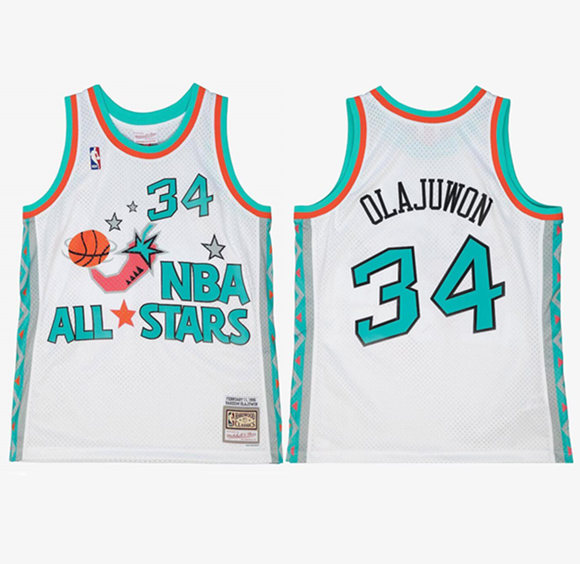 Men's 1996 All-Star #34 Hakeem Olajuwon White Swingman Stitched Basketball Jersey