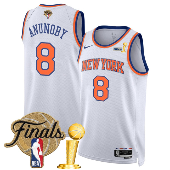 Men's New Yok Knicks #8 OG Anunoby White 2026 Finals Patch And Finals Champions Patch Association Edition Stitched Basketball Jersey