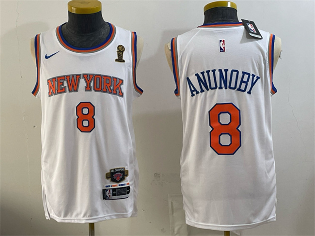 Men's New Yok Knicks #8 OG Anunoby White 2026 Finals Champions Patch Stitched Jerseys