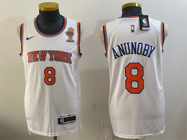 Men's New Yok Knicks #8 OG Anunoby White 2026 Finals Champions Patch Stitched Jersey
