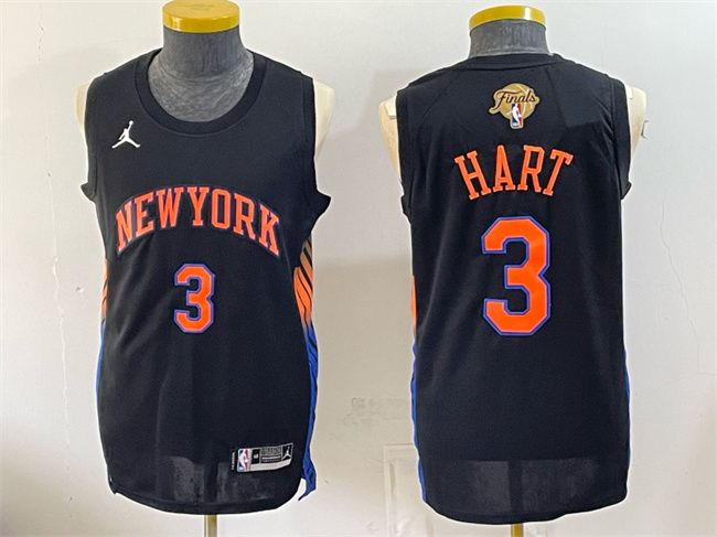 Men's New Yok Knicks #3 Josh Hart Black 2026 Finals Patch Statement Edition Stitched Jersey