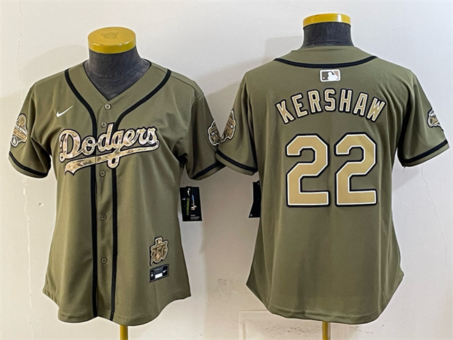 Youth Los Angeles Dodgers #22 Clayton Kershaw Olive 2026 Military Appreciation Game Day Stitched Baseball Jersey