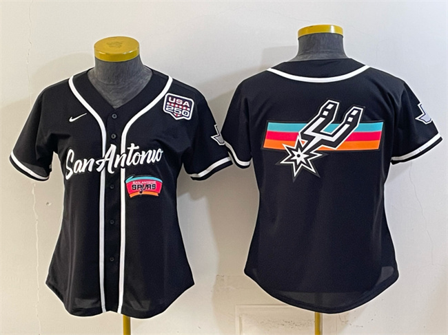 Women's San Antonio Spurs Team Big Logo Black USA 250' Patch City Edition Stitched Baseball Jersey