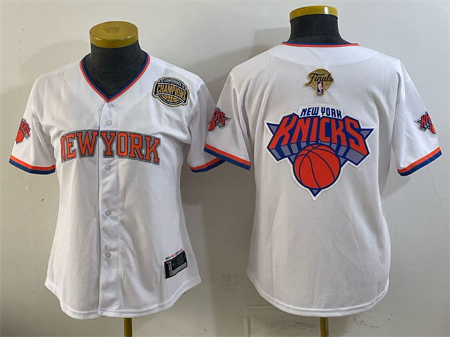 Women's New York Knicks Team Big Logo White 2026 Finals & Eastern Conference Champions Patch Stitched Baseball Jersey