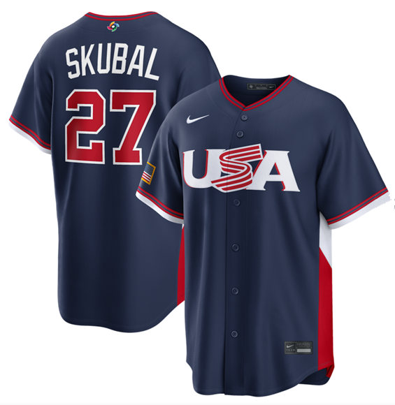 Men's USA Baseball Custom Navy 2026 World Baseball Classic Road Stadium Stitched Jersey