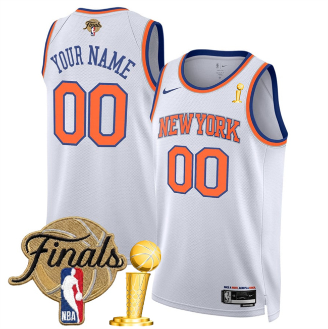 Men's New Yok Knicks Custom White 2026 Finals Patch And Finals Champions Patch Association Edition Stitched Basketball Jersey