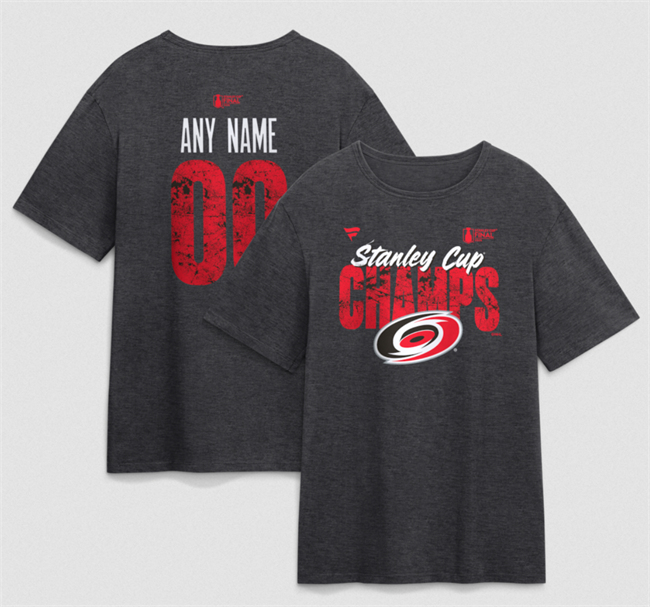 Men's Carolina Hurricanes Custom Charcoal 2026 Stanley Cup Champions Custom Tri-Blend T-Shirt