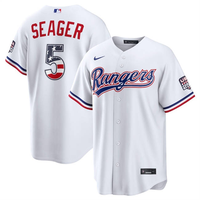 Men's Texas Rangers #5 Corey Seager White 2026 USA 250 Fourth of July Home Stitched Baseball Jersey