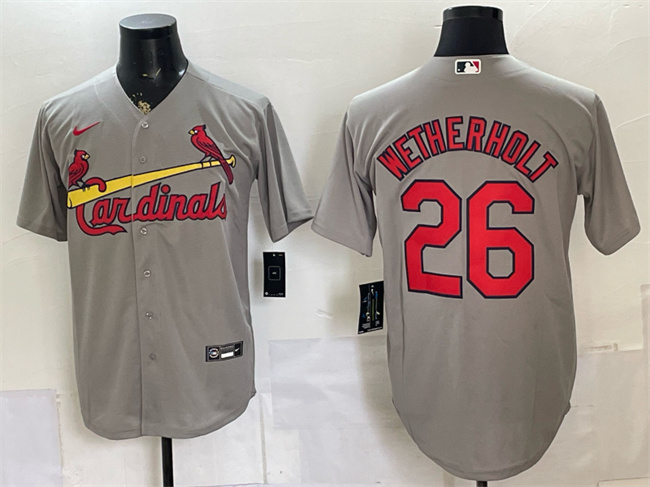 Men's St. Louis Cardinals #26 JJ Wetherholt Grey Cool Base Stitched Baseball Jersey