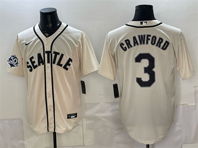 Men's Seattle Mariners #3 J.P. Crawford Cream 50th Anniversary Alternate Stitched Baseball Jersey