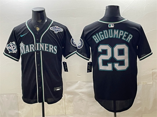 Men's Seattle Mariners #29 Big Dumper 50th Anniversary Black Out Style Vapor Premier Limited Stitched Baseball Jersey