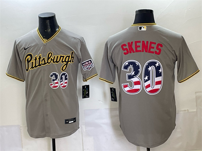 Men's Pittsburgh Pirates #30 Paul Skenes Grey 250 Fourth of July Stitched Baseball Jersey