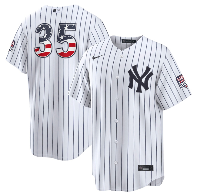 Men's New York Yankees #35 Cody Bellinger White 2026 USA 250 Fourth of July Home Stadium Stitched Baseball Jersey