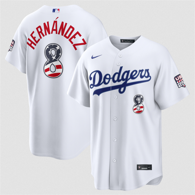 Men's Los Angeles Dodgers #8 Enrique Hernandez White USA 250 Fourth of July Home Stitched Baseball Jersey