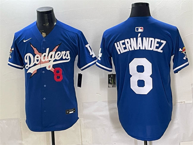 Men's Los Angeles Dodgers x One Piece #8 Enrique Hernández Royal Vapor Premier Limited Stitched Baseball Jersey