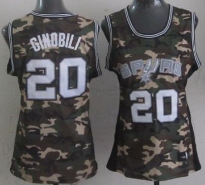 San Antonio Spurs #20 Manu Ginobili Camo Fashion Womens Jersey