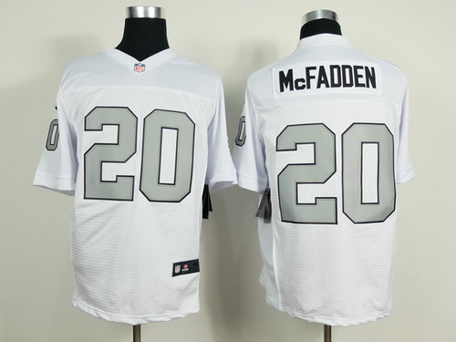 Nike Oakland Raiders #20 Darren McFadden White With Silvery Elite Jersey