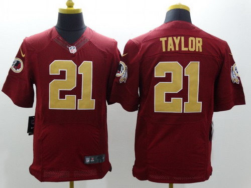 Nike Washington Redskins #21 Sean Taylor Red With Gold Elite Jersey