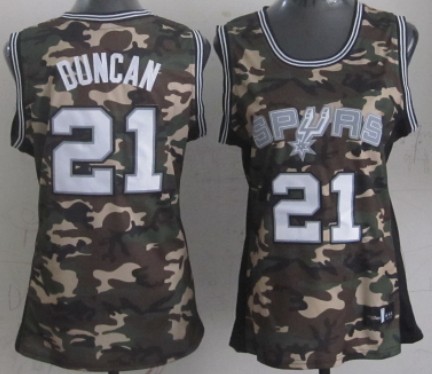 San Antonio Spurs #21 Tim Duncan Camo Fashion Womens Jersey