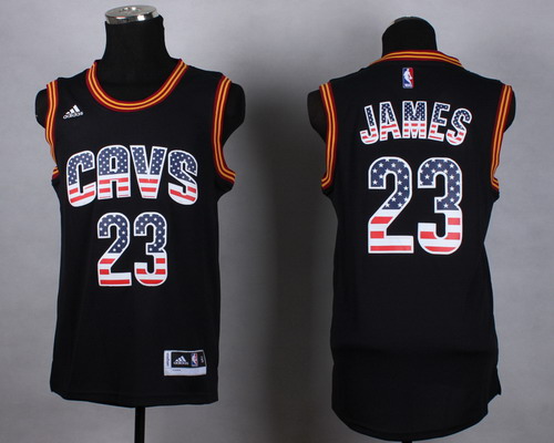 Cleveland Cavaliers #23 LeBron James Revolution 30 Swingman 2014 USA Flag Fashion Black Jersey