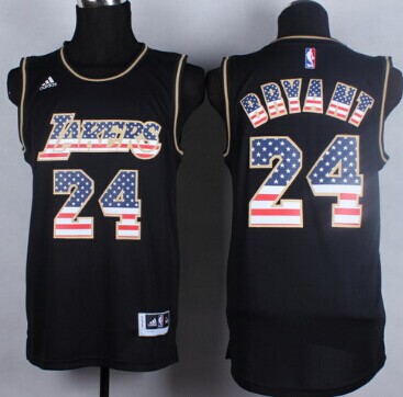 Los Angeles Lakers #24 Kobe Bryant Revolution 30 Swingman 2014 USA Flag Fashion Black Jersey