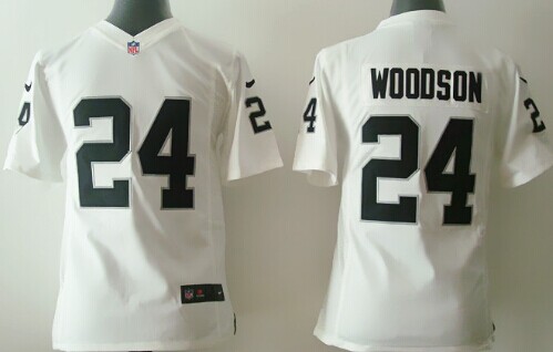 Nike Oakland Raiders #24 Charles Woodson White Game Kids Jersey