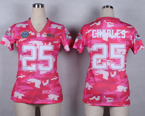 Nike Kansas City Chiefs #25 Jamaal Charles 2014 Salute to Service Pink Camo Womens Jersey