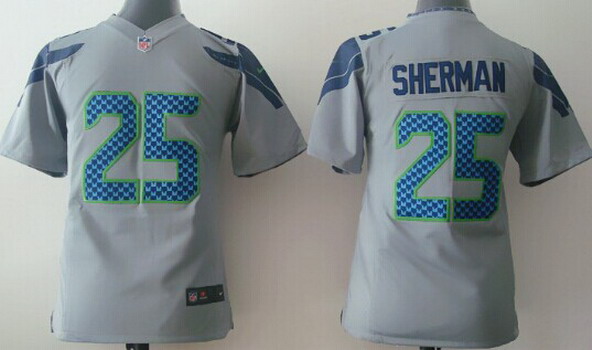 Nike Seattle Seahawks #25 Richard Sherman Gray Game Kids Jersey