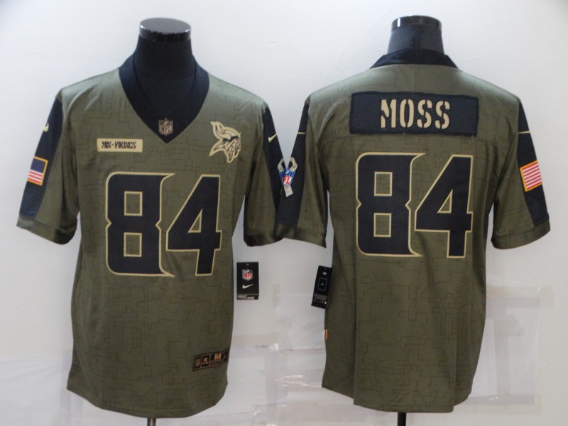 Men's Minnesota Vikings #84 Randy Moss Nike Olive 2021 Salute To Service Retired Player Limited Jersey