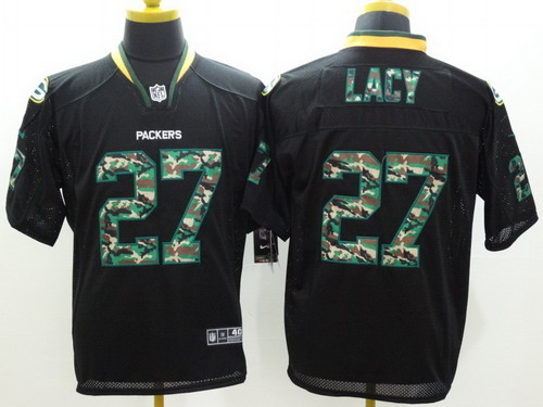 Nike Green Bay Packers #27 Eddie Lacy Black With Camo Elite Jersey