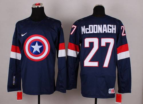 2015 Men's Team USA #27 Ryan Mcdonagh Captain America Fashion Navy Blue Jersey