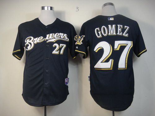 Milwaukee Brewers #27 Carlos Gomez Navy Blue Jersey