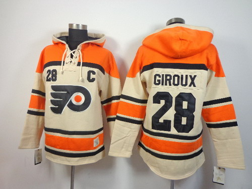 Old Time Hockey Philadelphia Flyers #28 Claude Giroux Cream Hoodie