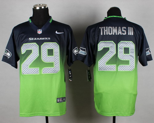 Nike Seattle Seahawks #29 Earl Thomas III Navy Blue/Green Fadeaway Elite Jersey