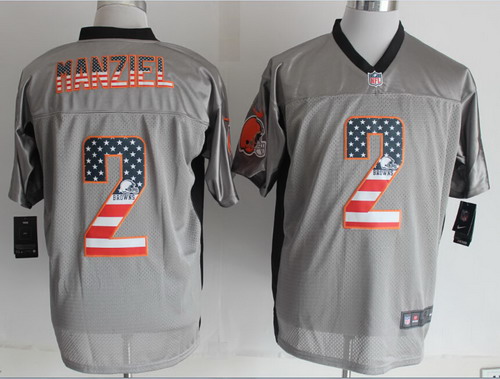 Nike Cleveland Browns #2 Johnny Manziel 2014 USA Flag Fashion Gray Elite Jersey