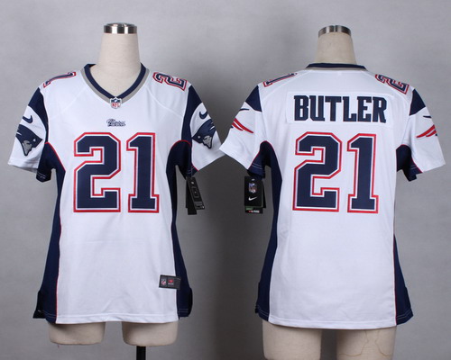 Nike New England Patriots #21 Malcolm Butler White Game Womens Jersey