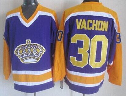 Los Angeles Kings #30 Rogie Vachon Purple With Yellow Throwback CCM Jersey