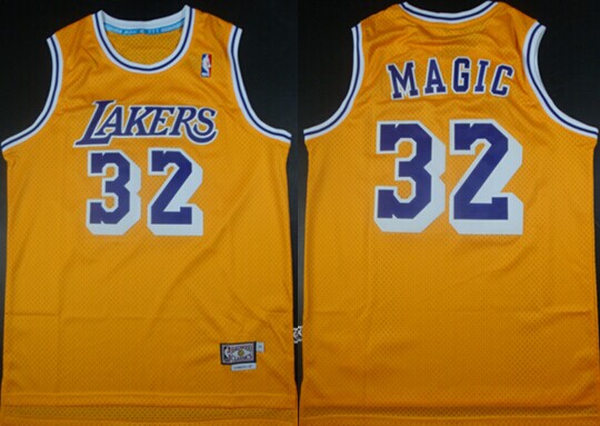 Los Angeles Lakers #32 Magic Nickname Yellow Swingman Throwback Jersey