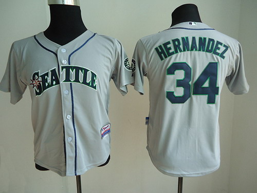 Seattle Mariners #34 Felix Hernandez Gray Kids Jersey