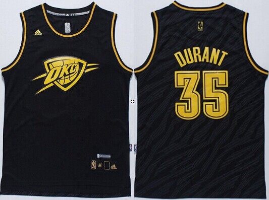 Oklahoma City Thunder #35 Kevin Durant Revolution 30 Swingman 2014 Black With Gold Jersey