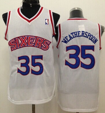 Philadelphia 76ers #35 Clarence Weatherspoon White Swingman Throwback Jersey