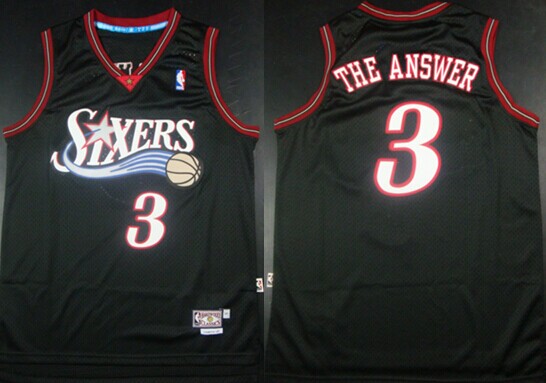 Philadelphia 76ers #3 The Answer Nickname Black Swingman Throwback Jersey