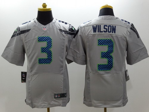 Nike Seattle Seahawks #3 Russell Wilson Gray Elite Jersey