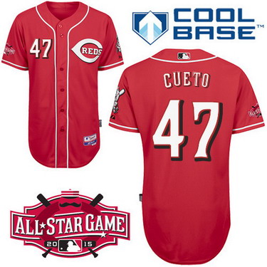 Cincinnati Reds #47 Johnny Cueto 2015 All-Star Patch Red Jersey 