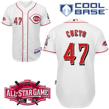 Cincinnati Reds #47 Johnny Cueto 2015 All-Star Patch White Jersey 