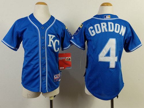 Kansas City Royals #4 Alex Gordon 2014 Blue Kids Jersey